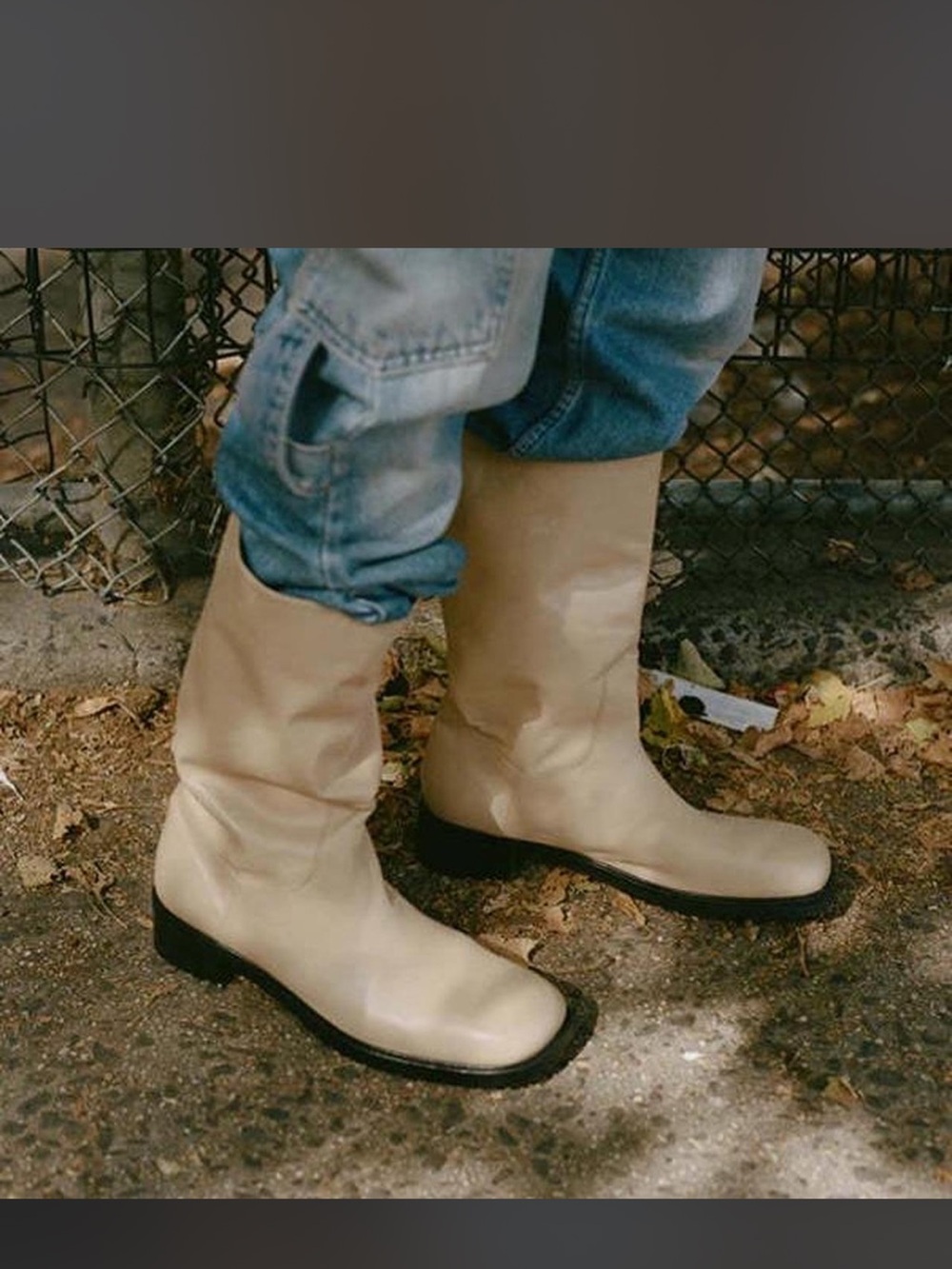 Maryam Nassir Zadeh Belmont Boots in Cream Leather Mid-Calf Moto